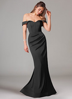 Azazie Everly Bridesmaid Dresses Black Mermaid Off the Shoulder Stretch Satin Convertible Dress image6