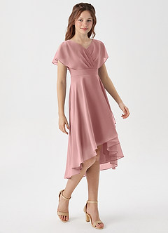 Azazie Graciela Junior Dusty Rose A-Line Pleated Chiffon Dress image4