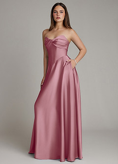 Azazie Meleena Bridesmaid Dresses Vintage Mauve A-Line Strapless Stretch Satin Dress image6