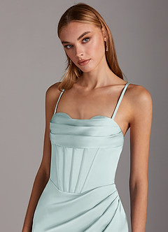 Azazie Brookelle Bridesmaid Dresses Mist Sheath Sweetheart Corset Stretch Satin Dress image7