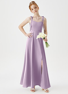 Azazie Rosey Junior Robe Trapèze en Satin extensible Encolure en Forme de Cœur Frostiges Flieder image3