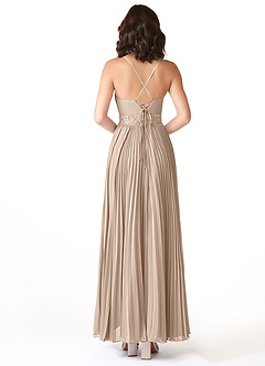 Azazie Devyn Bridesmaid Dresses Taupe A-Line Corset Chiffon Dress image2