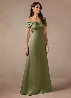 Azazie Amelia Mother of the Bride Dresses Pistachio A-Line Off the Shoulder Stretch Satin Dress image4
