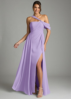 Azazie Kassandra 신부 들러리 드레스 A라인 오프 더 숄더 쉬폰 바닥 길이 드레스 image1