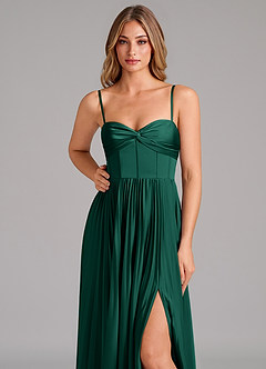 Azazie Akiko Abiti da Damigella Abito A-Line in Raso Elasticizzato Scollo a Cuore Smeraldo image8