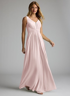 Azazie Gina Bridesmaid Dresses Blushing Pink A-Line V-Neck Pleated Chiffon Dress image3