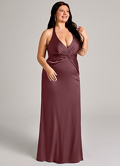 Azazie Valerie Jurken voor bruidsmeisjes Jurk van Stretch Satijn met Zeemeermin Geplooid Sangria image10