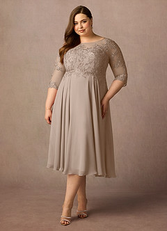 Azazie Marge Kleider für die Brautmutter A-Linie Schaufel Spitze Chiffon Kleid Taupe image6
