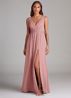 Azazie Tanicia Robes de demoiselle d'honneur Robe Trapèze en Mousseline de soie Plissée Rose Poussiéreuse image1
