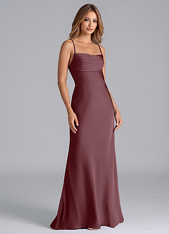 Azazie Seema Robes de demoiselle d'honneur Robe Sirène en Satin extensible Corset Sangria image1