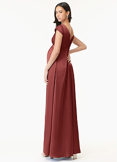 Azazie Allessia Maternity Bridesmaid Dresses A-Line Pleated Stretch Satin Floor-Length Dress image4