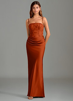 Azazie Emilia Robes de demoiselle d'honneur Robe Sirène en Satin extensible Sans bretelles Paprika image4