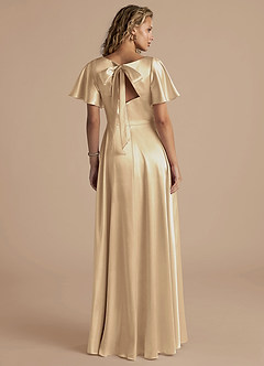 Azazie Kimber Bridesmaid Dresses Champagne A-Line Ruched Metallic Satin Dress image4