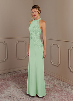 Azazie Tyra Mother of the Bride Dresses Dusty Sage Mermaid Halter Lace Stretch Crepe Dress image2