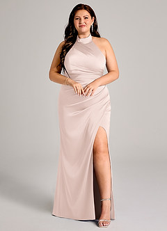 Azazie Jemma Jurken voor bruidsmeisjes Jurk van Stretch Satijn met Kolom Geplooid Blozend Roze image7