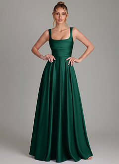 Azazie Azaria Bridesmaid Dresses Emerald A-Line Corset Stretch Satin Dress image1