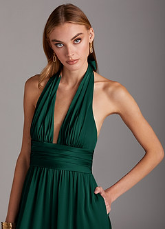 Azazie Oli Robes de demoiselle d'honneur Combinaison en Satin extensible Plissée émeraude image6