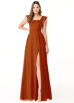 Azazie Jinny Bridesmaid Dresses Paprika A-Line Square Neckline Ruched Chiffon Dress image1