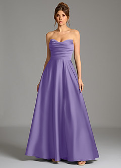 Azazie Ayla Bridesmaid Dresses Tahiti A-Line Corset Stretch Satin Dress image3
