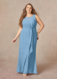 Azazie Marchioness Mother of the Bride Dresses Steel Blue A-Line Scoop Pleated Chiffon Dress image7