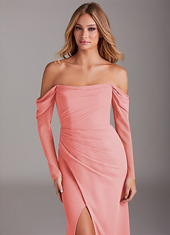 Azazie Hallie Bridesmaid Dresses Coral Mermaid Long Sleeve Chiffon Dress image5