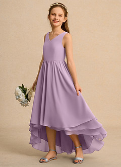 Azazie A-Line/Princess V-Neck Asymmetrical Chiffon Flower Girl Dresses - Wisteria