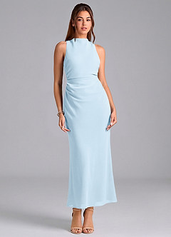 Azazie Evadne Bridesmaid Dresses Sky Blue Sheath Pleated Chiffon Dress image3