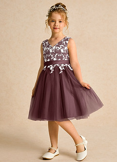 Azazie Butterfly Blumenmädchenkleider A-Linie Spitze Kleid Sangria image4