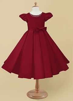 Azazie Jewel Robe Demoiselle D'honneur Fillette Robe Princesse en Mat Satiné Plissée Bourgogne image4