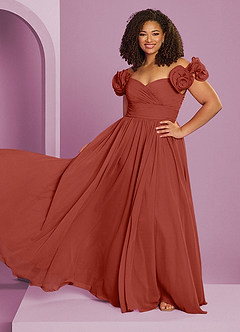 Barbie ♥ Azazie Brautjungfernkleider Wandelbar A-Linie Schulterfrei Chiffon Kleid Terrakotta image16