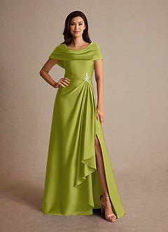 Azazie Branford Mother of the Bride Dresses Lemongrass A-Line Pleated Stretch Satin Dress image5