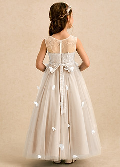 Azazie Mariposa Robe Demoiselle D'honneur Fillette Robe Princesse en Tulle Dentelle Albâtre Blanc image2