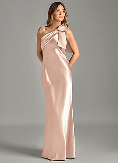 Azazie Yuanna Brudtärnklänningar Klä av Sjöjungfru i Metallisk satin Ena axeln Engelsk Ros image1