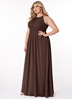 Azazie Bonnie Bridesmaid Dresses Ganache A-Line Keyhole Ruched Chiffon Dress image8