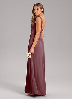 Azazie Frostine Bridesmaid Dresses Sangria A-Line Bow Stretch Satin Dress image7