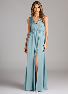 Azazie Tanicia Bridesmaid Dresses Moody Blue A-Line Pleated Stretch Satin Dress image3