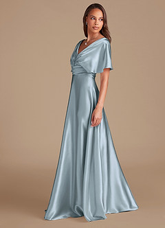 Azazie Pamela Bridesmaid Dresses Dusty Blue A-Line Pleated Metallic Satin Dress image5