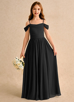 Azazie Shia Junior Formal Flower Girl Dresses Black A-Line Off the Shoulder Chiffon Dress image2