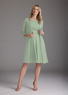 Azazie Sunny Kleider für die Brautmutter A-Linie Plissee Gittergewebe Kleid Staubiger Salbeigrün image2