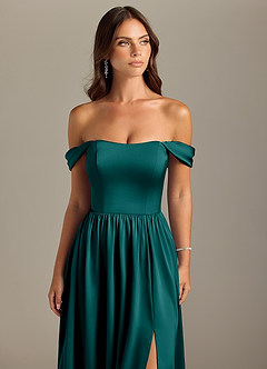 Azazie Calianna Bridesmaid Dresses Peacock A-Line Off the Shoulder Stretch Satin Convertible Dress image4