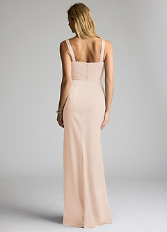 Azazie Elida Bridesmaid Dresses White Alabaster Sheath Pleated Stretch Satin Dress image4