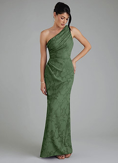 Azazie Akilah Jurken voor bruidsmeisjes Jurk van Bloemen Burn-out met Zeemeermin One-shoulder Eucalyptus image4
