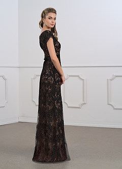 Azazie Dorit Kleider für die Brautmutter Etui Schaufel Spitze Kleid Schwarz Champagner image3