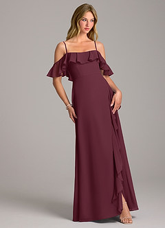 Azazie Aubrie Vestidos de damas de honor Vestido de Cabernet de Gasa de Corte en A con Vestidos sin tirantes image5