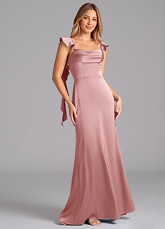 Azazie Adi Bridesmaid Dresses Dusty Rose A-Line Pleated Stretch Satin Dress image5