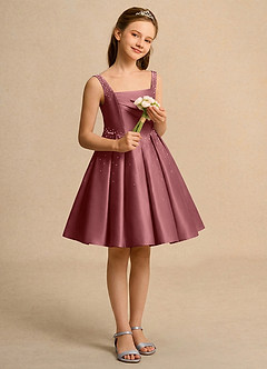 Azazie Jello Flower Girl Dresses Amethyst Ball-Gown Pleated Matte Satin Dress image4