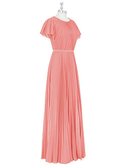 Azazie Kara Bescheiden Bruidsmeisjekleding A-Lijn Geplooid Chiffon Vloerlengte Jurk image9