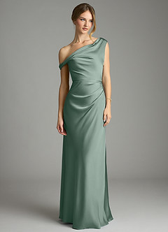 Azazie Emerson Bridesmaid Dresses Silver Sage Mermaid Off the Shoulder Stretch Satin Dress image4