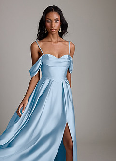 Azazie Loisa Brudtärnklänningar Klä av A-Linje i Stretch Satin Av axeln Puderblå image3
