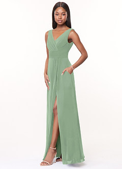 Azazie Karina Bridesmaid Dresses Matcha A-Line Pleated Chiffon Dress image3